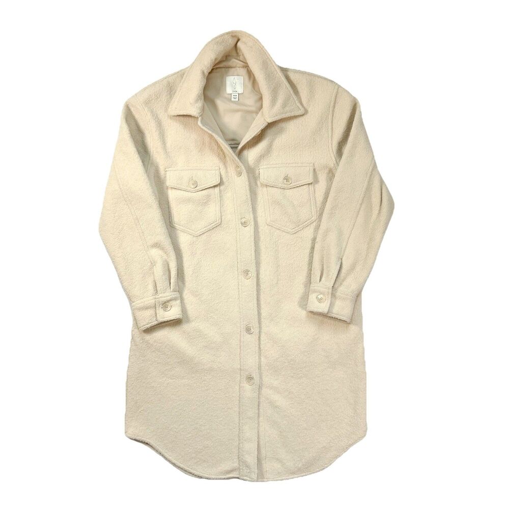 Joie Women’s Boucle Shirt Jacket Shacket Cream Button Front Medium Cozy Oversize
